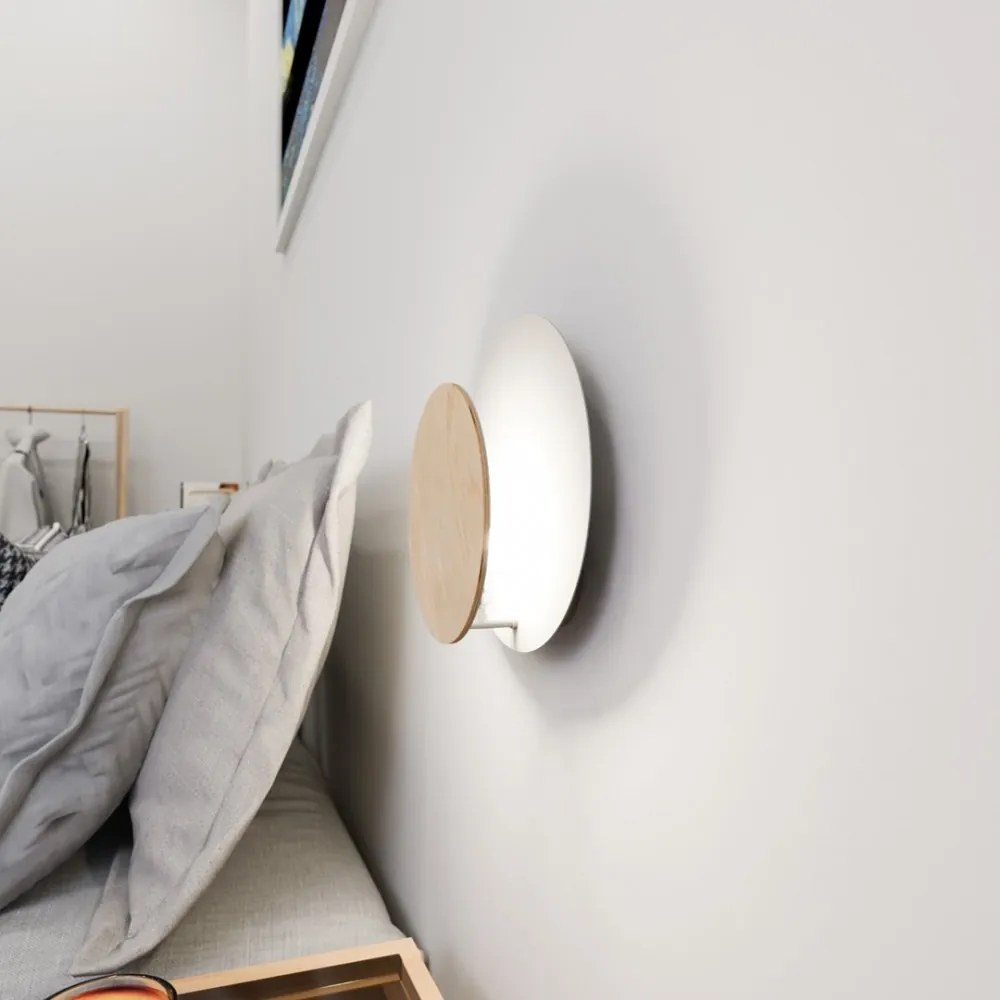 Applique da Parete Circle, Bianca e in Legno, Luce Indiretta, Base G9 Colore del corpo Legno