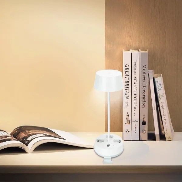 Aigostar - Lampada da tavolo dimmerabile a LED con prese e porta USB, 4,6W/230V, bianca