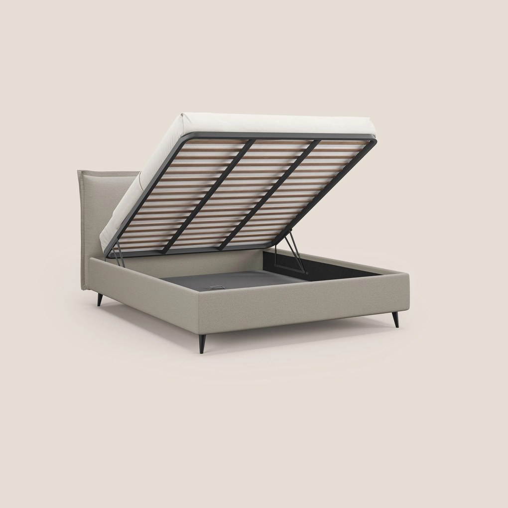 Hans letto contenitore imbottito minimal in tessuto simil cotone impermeabile T19 panna