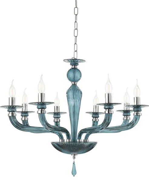 Lampadario a sospensione D82 cm VILLA a 8 luci in vetro lavorato a mano OTTANIO