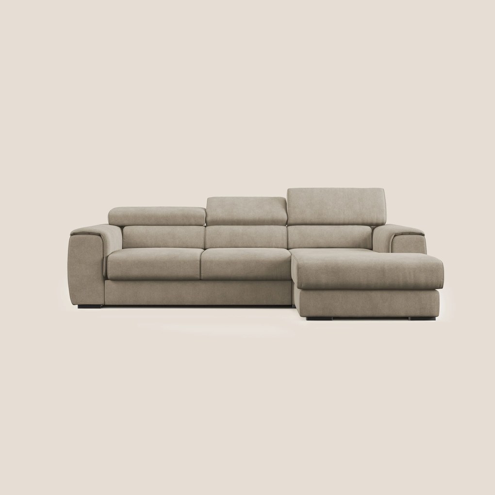 Zeno Divano angolare con pouf estraibile poggiapiedi in tessuto morbido impermeabile T02 beige