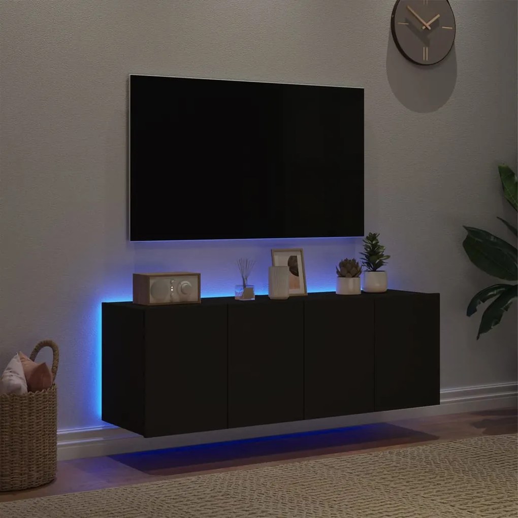 Mobili tv a parete con luci led 2pz neri 60x35x41 cm