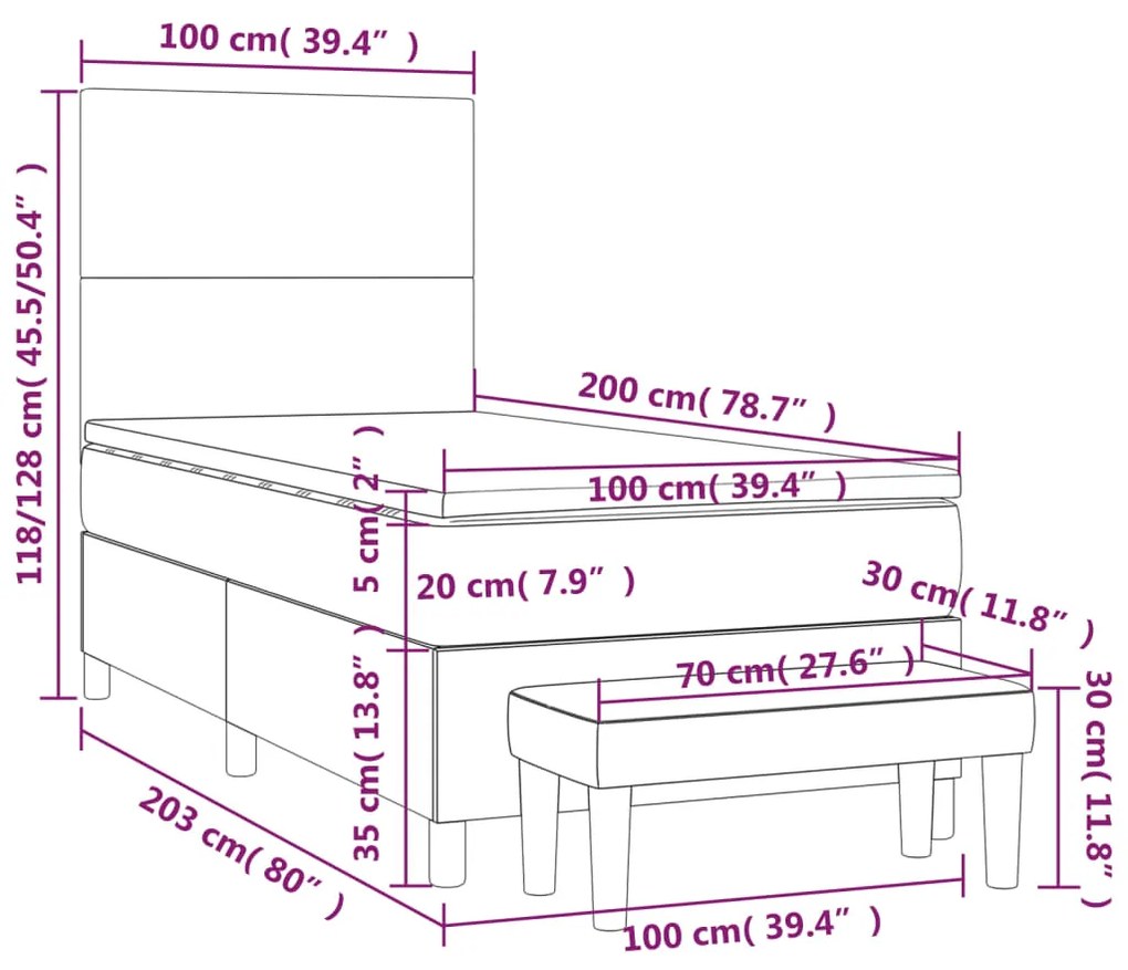 Giroletto a Molle con Materasso Rosa 100x200 cm in Velluto