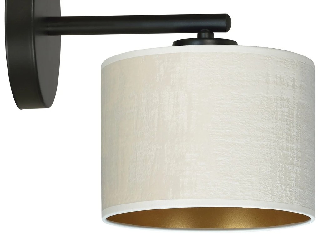 Applique 1 Luce Hilde In Acciaio Nero E Paralume In Tessuto Beige