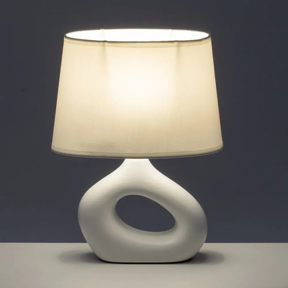 Lampada da tavolo in ceramica bianca con paralume in tessuto (altezza 30 cm) - Casa Selección