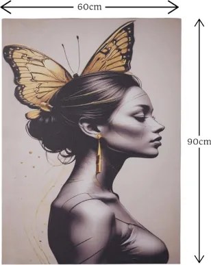 Quadro su tela 60x90 cm donna farfalla moderno verticale