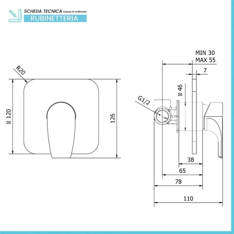 Miscelatore doccia ad incasso cromo lucido con leva monocomando Zyra