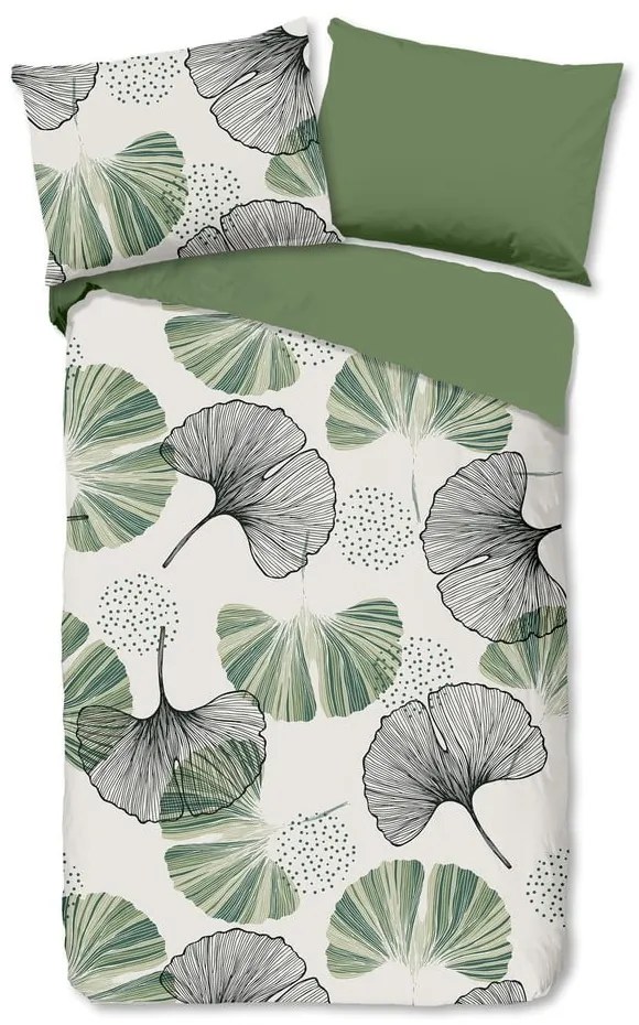 Biancheria da letto singola in cotone verde e crema 140x200 cm - Good Morning