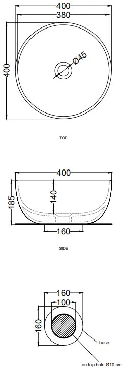 Cielo Shui lavabo da appoggio 42 cm tondo con troppo pieno cemento