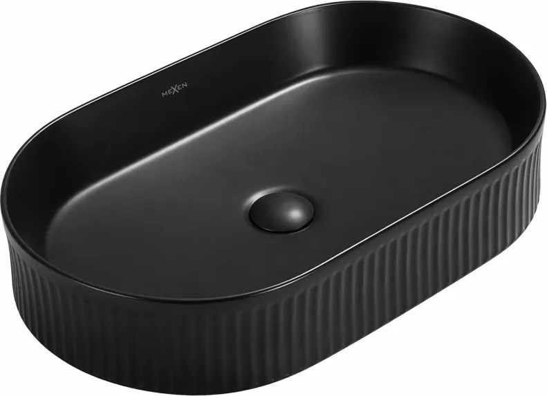 Mexen Grovo lavabo da appoggio scanalato 49 x 31 cm, nero opaco - 22304985