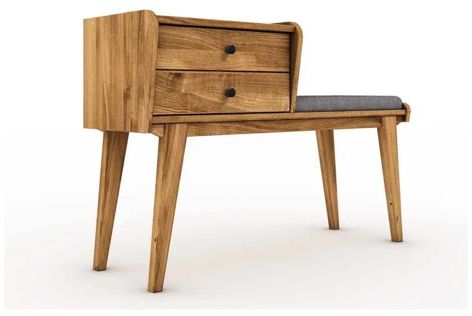 Panca con cassetti in legno di quercia con seduta grigio chiaro Retro - The Beds