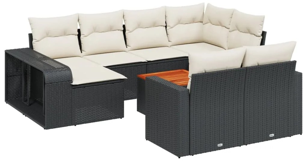 Set Divani da Giardino 11 pz con Cuscini in Polyrattan Nero