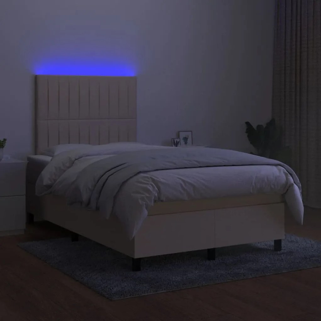 Letto a molle con materasso e led crema 120x190 cm in tessuto