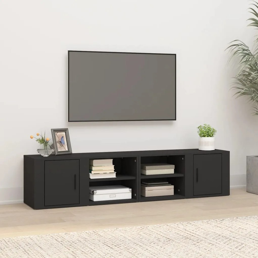 Mobili porta tv 2 pz nero 80x31,5x36 cm in legno multistrato