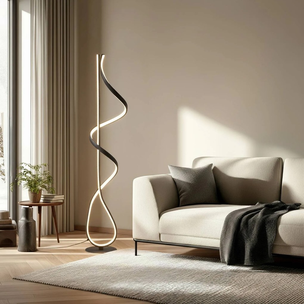 Lampada da terra a LED Rodado Lucande, Nero, Soggiorno / Sala da pranzo, Alluminio, Moderno, Lampada LED da terra