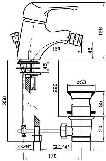 Miscelatore monocomando bidet con aeratore Zetamix 1900 Zucchetti