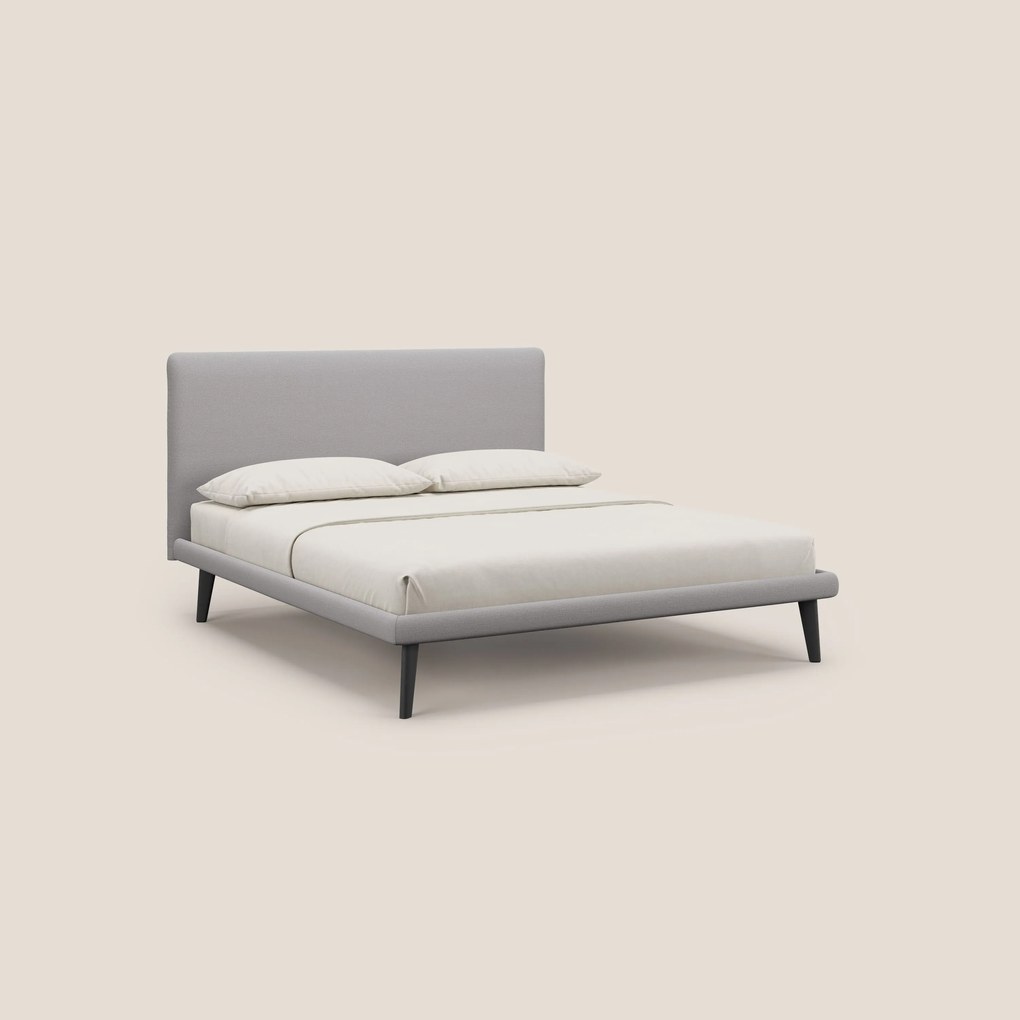 Noel letto minimal scandinavo con piedi in mogano e tessuto fiammato impermeabile T19 grigio