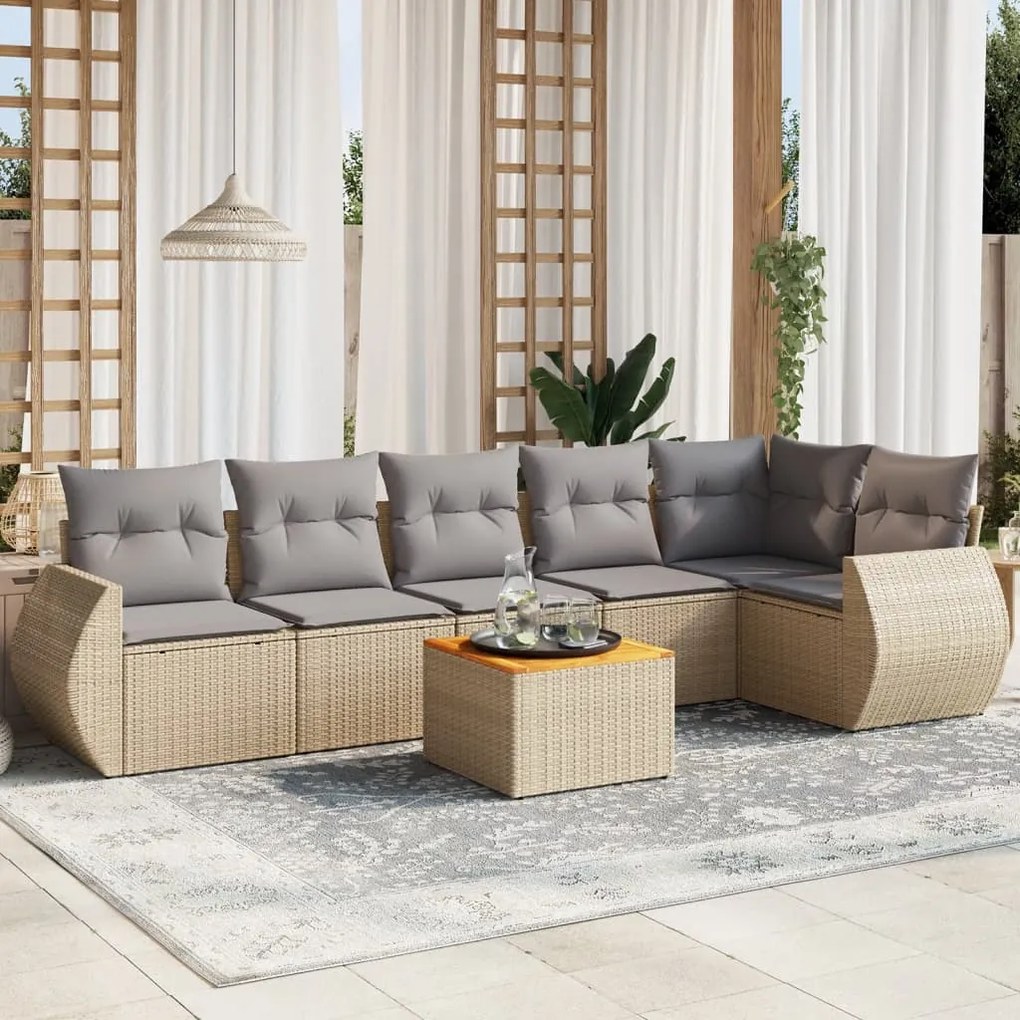 Set divani da giardino 7 pz con cuscini beige in polyrattan