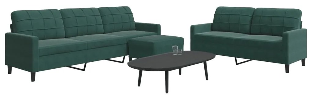 Set Di Divani 3 Pz Con Cuscini Verde Scuro İn Velluto /