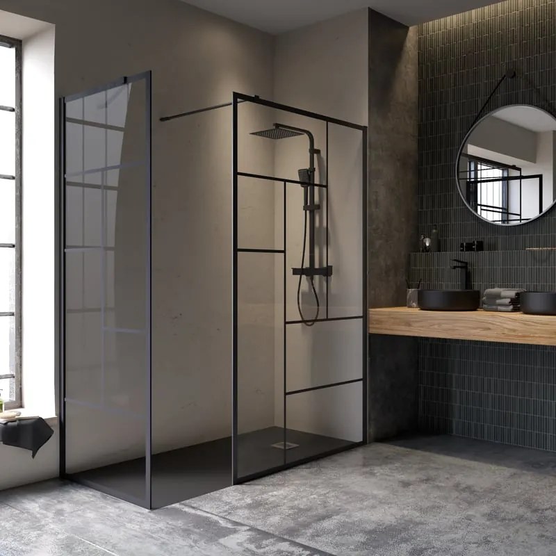 Box doccia walk-in Studio, vetro 8 mm, L 117-118.5 cm x H 200 cm, profilo nero