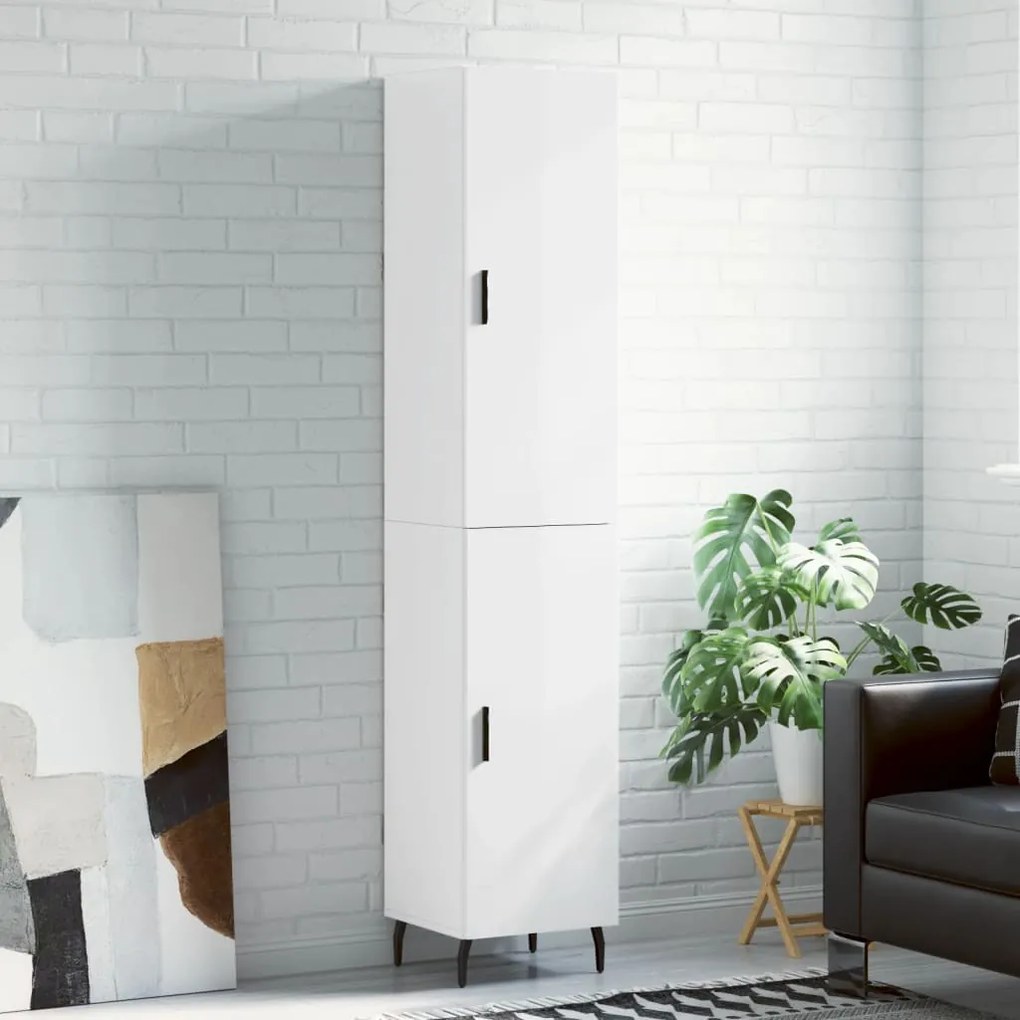 Credenza 34,5x34x180 Cm İn Legno Multistrato Bianco Lucido /