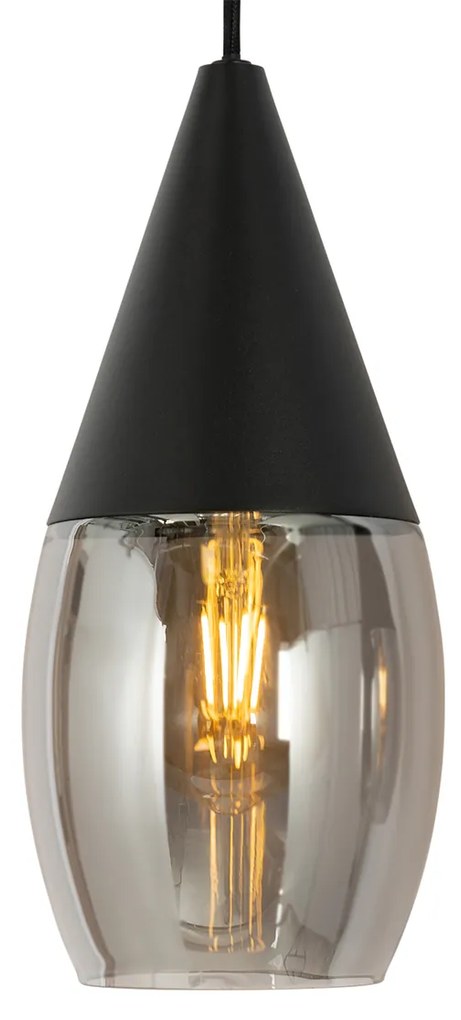 Lampada a sospensione moderna nera con vetro fumé 4 luci - Drop