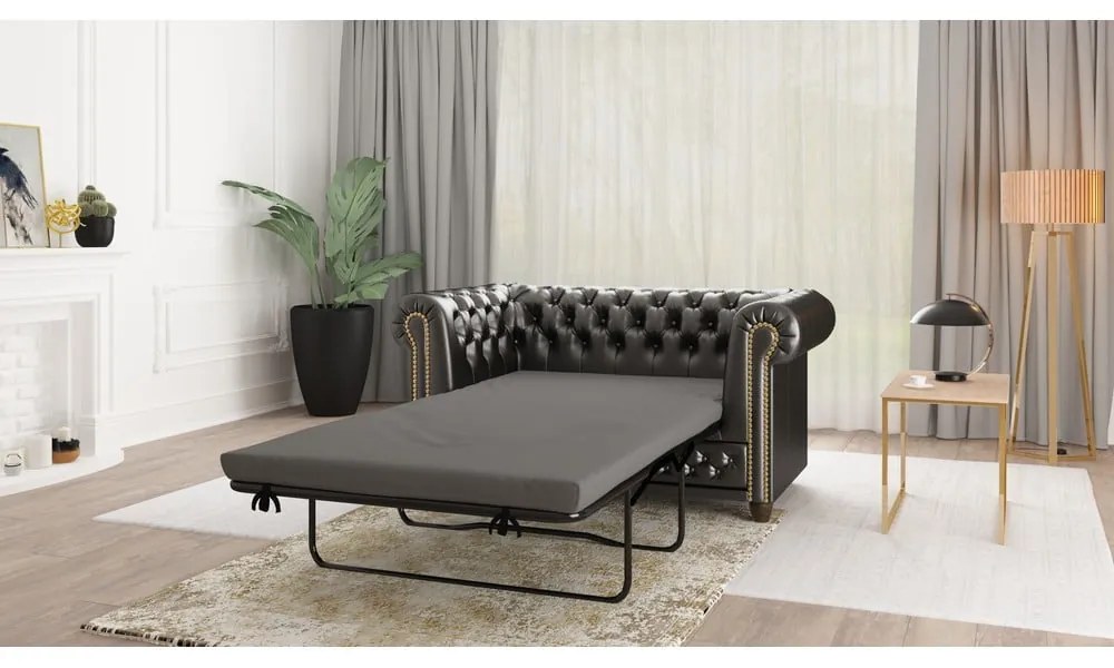 Divano letto nero in similpelle 148 cm York - Ropez