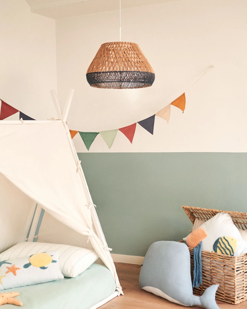 Kave Home - Cuscino Cordelia a forma di balena 100% cotone blu