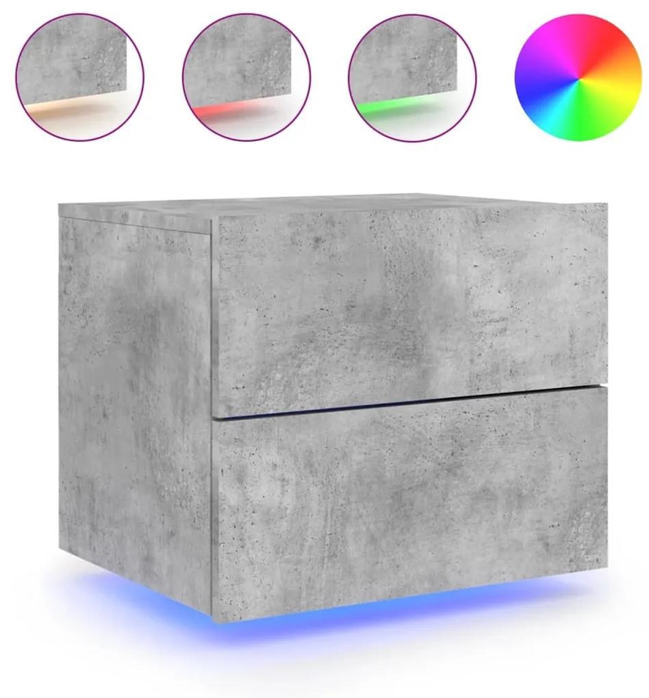 Comodini a parete con luci led 2 pz grigio cemento