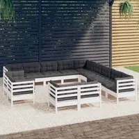 Set Divani da Giardino 13 pz con Cuscini Bianchi Legno di Pino 3096960