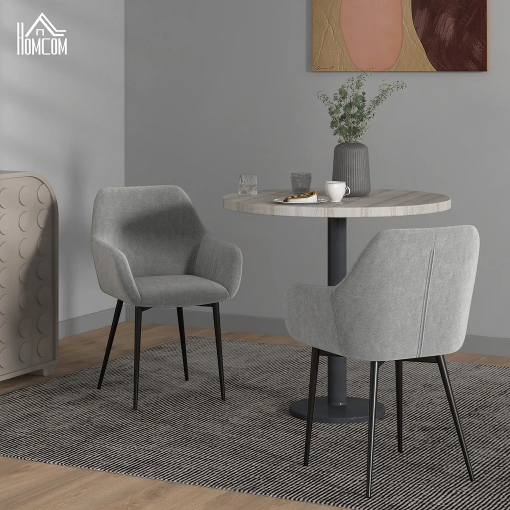 Set 2 Sedie Imbottite Stile Nordico 54x57x80 cm Tessuto Effetto Velluto Grigio Scuro...