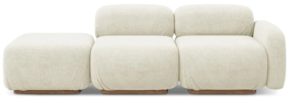 Chaise lounge componibile color crema (con penisola a sinistra) con rivestimento in bouclé Ailani – Makamii