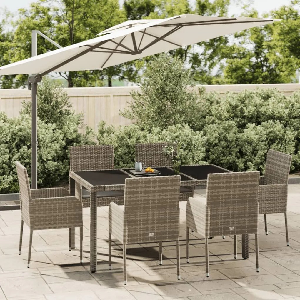 Set da pranzo da giardino 7 pz con cuscini in polyrattan grigio