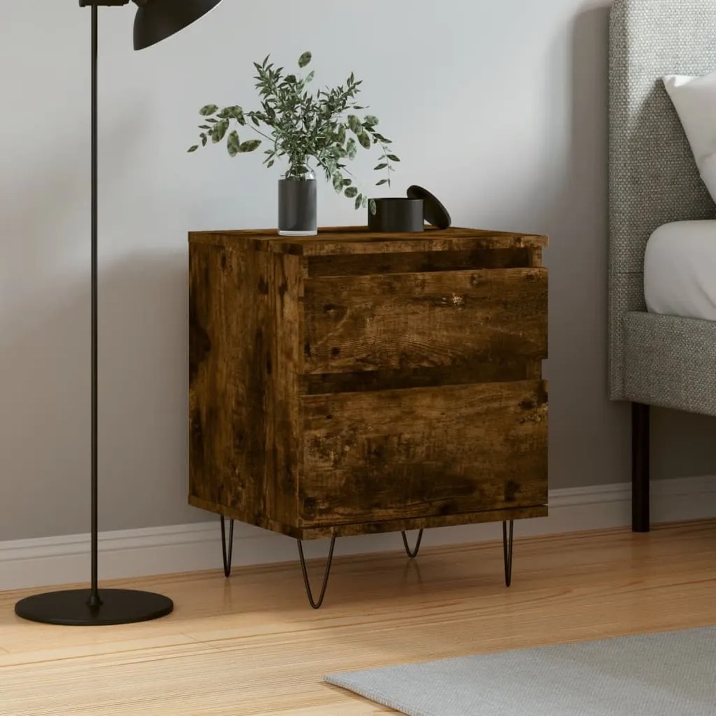 Comodino Rovere Fumo 40x35x50 Cm İn Legno Multistrato /