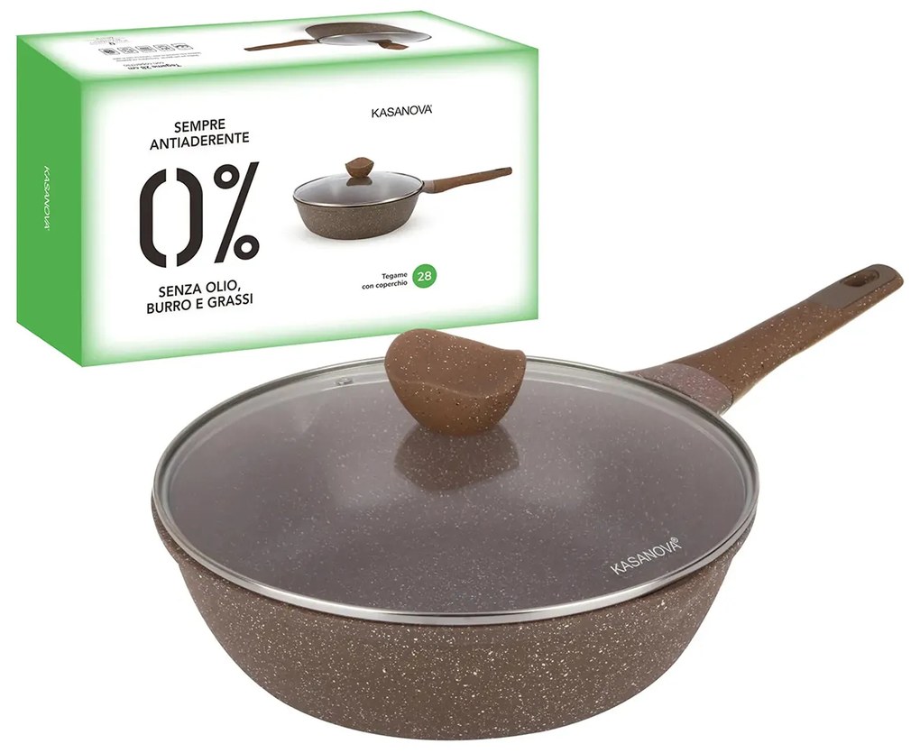 Tegame 28 cm antiaderente 0 grassi con coperchio