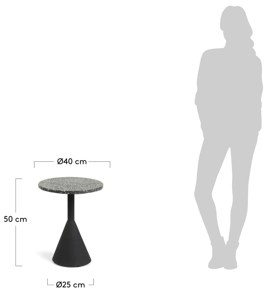 Kave Home - Tavolino Delano in terrazzo nero e gambe in acciaio finitura nera Ã˜ 40 cm