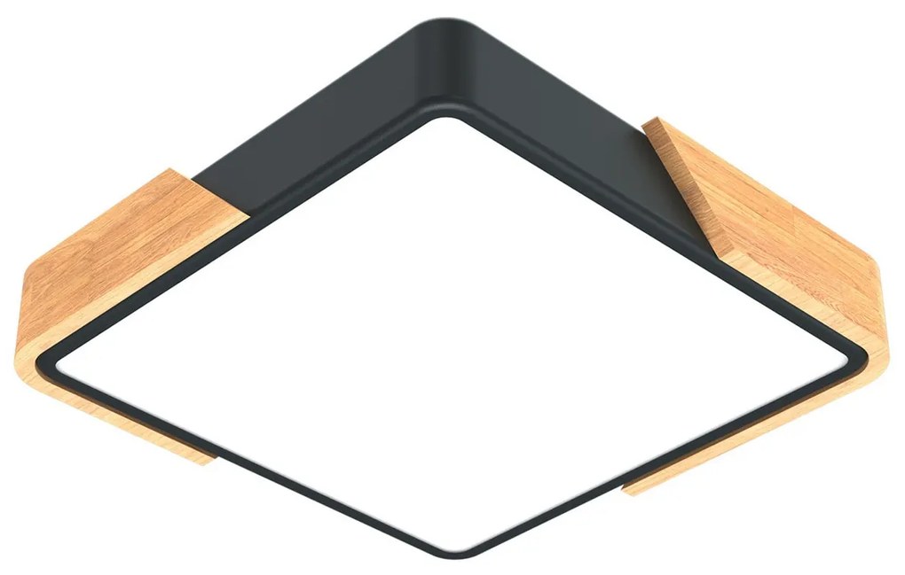 Plafoniera LED Quadrata 18W CCT 30x30cm Legno/Nero