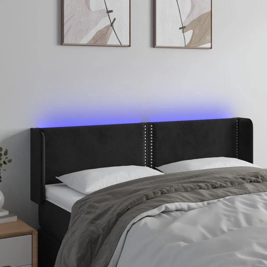 Testiera A Led Nera 147x16x78/88 Cm İn Velluto /