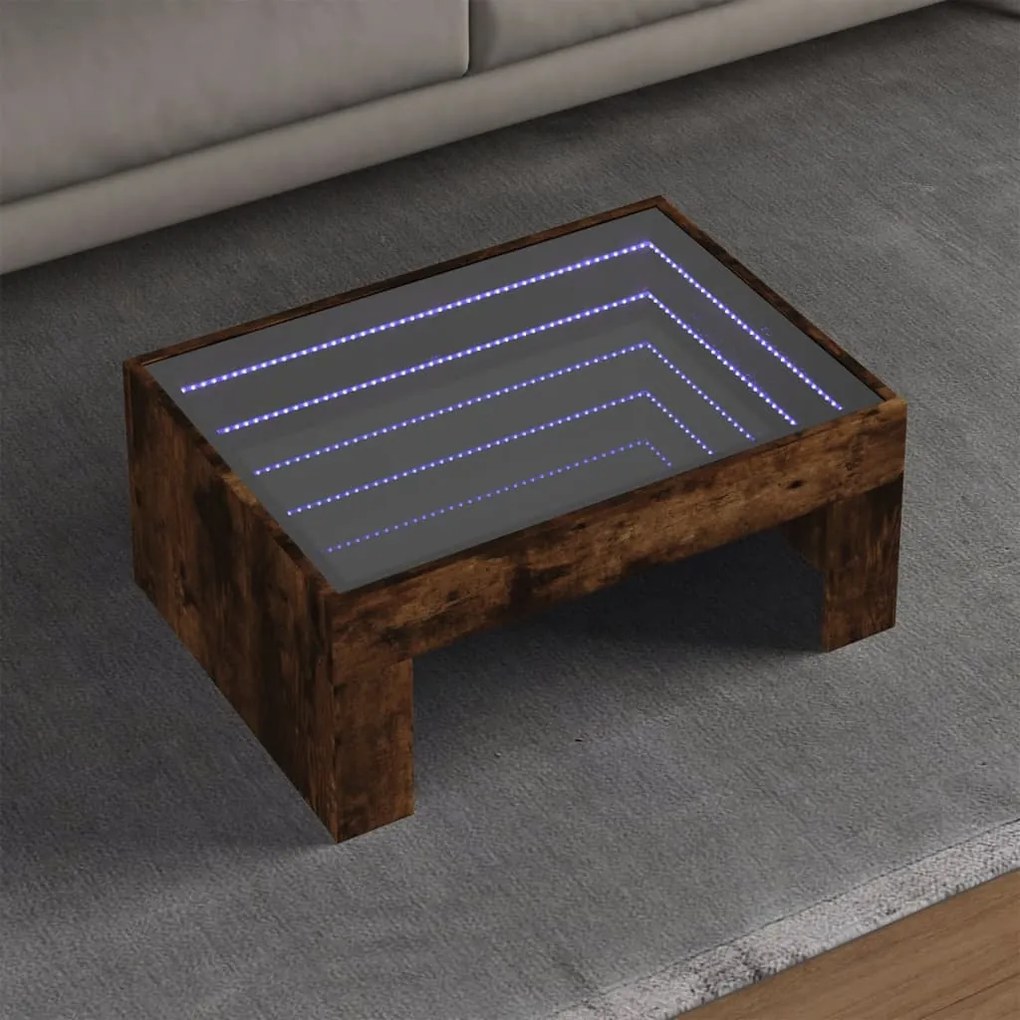 Tavolino Da Salotto Con Led Infinity Rovere Fumo 70x50x30 Cm /
