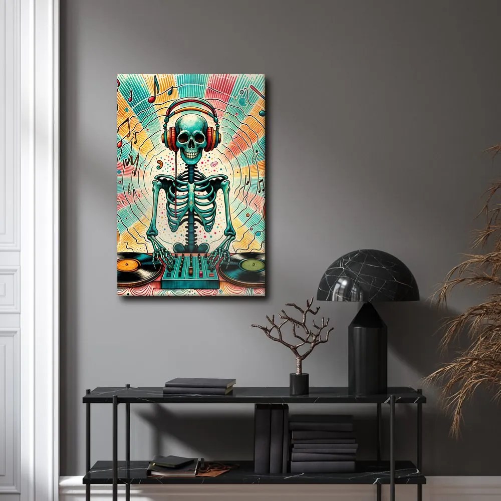 Quadro su tela – Scheletro DJ colorato