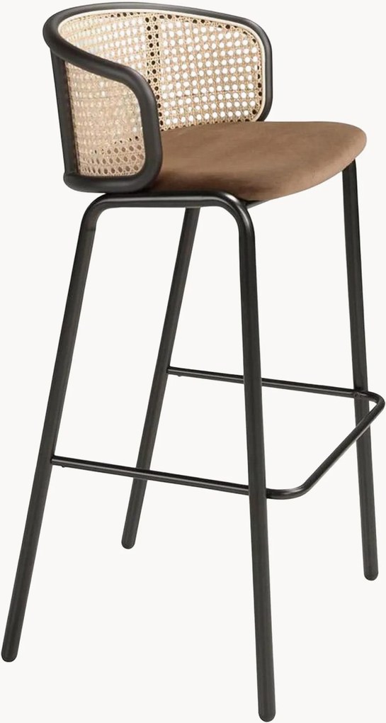 Sedia da bar con seduta in velluto e schienale in rattan David