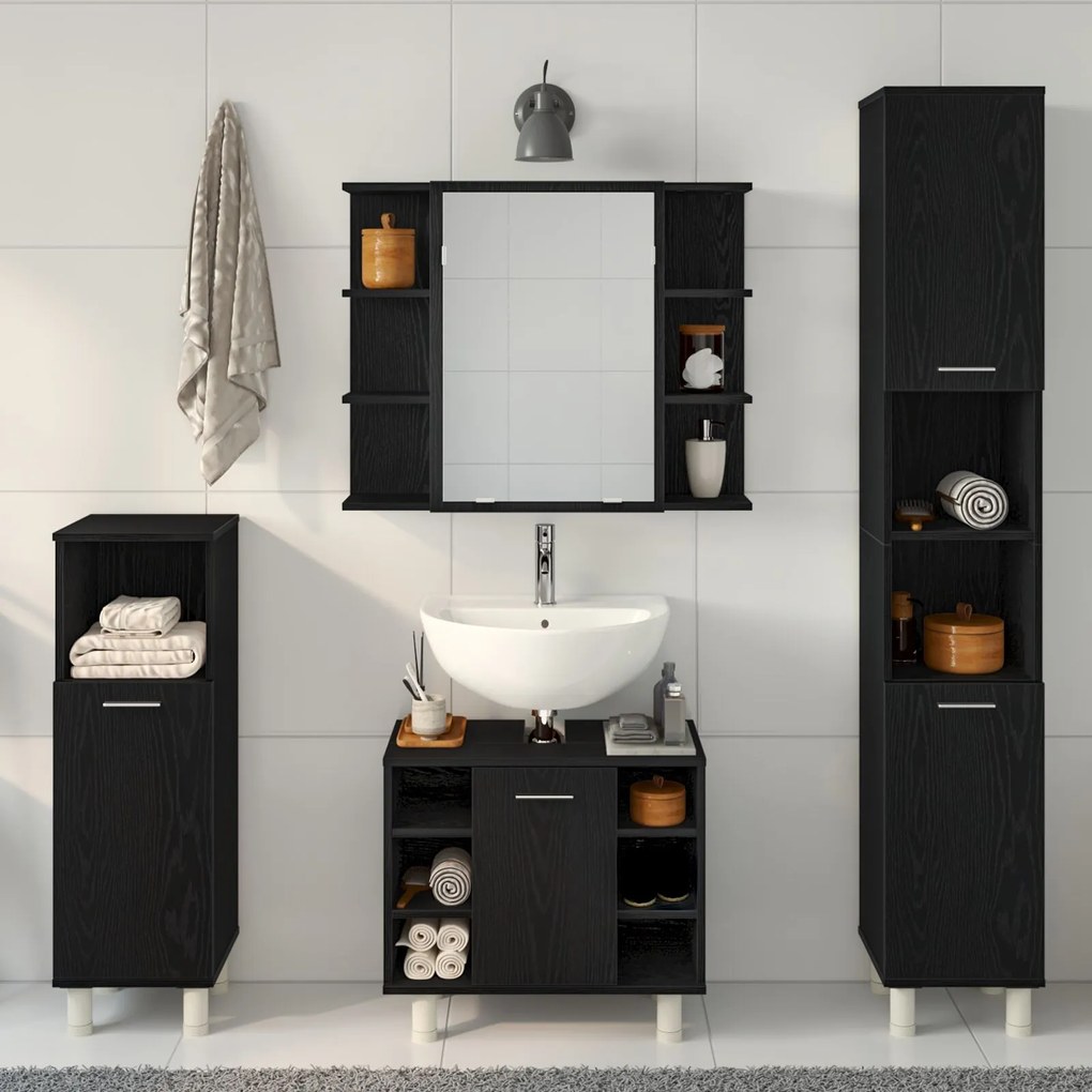Set di mobili da bagno 4 pezzi quercia nera legno ingegnerizzato