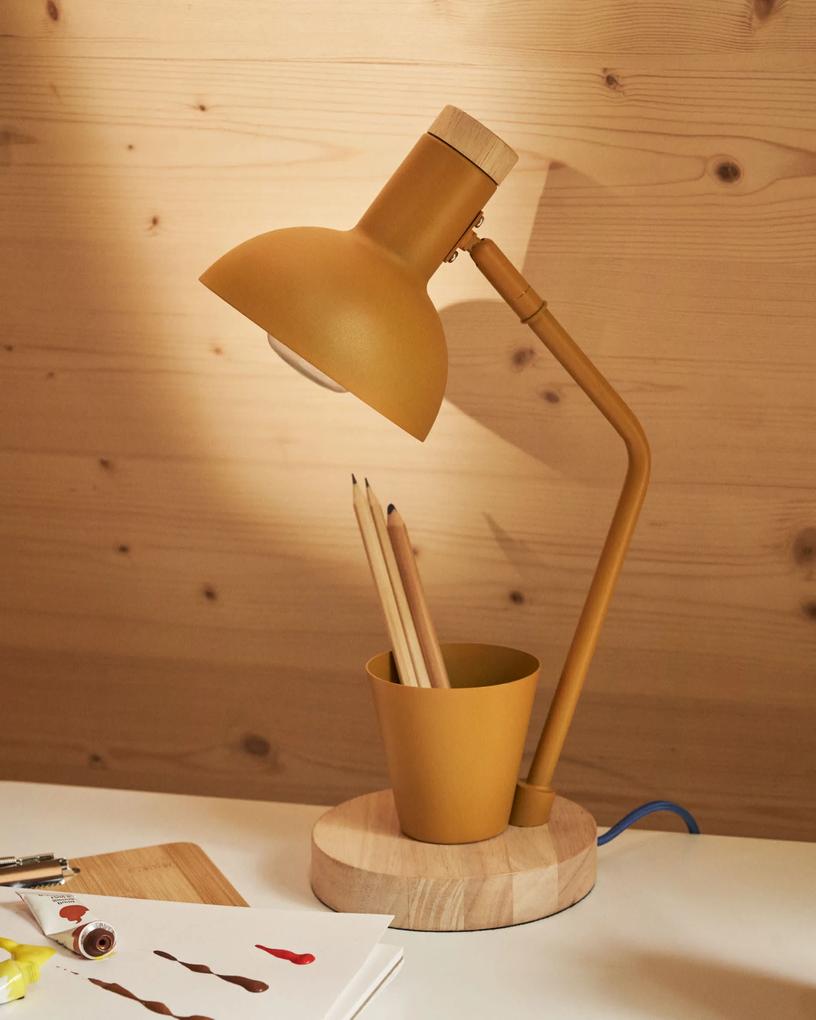Kave Home - Lampada da scrivania Katia in legno e metallo senape