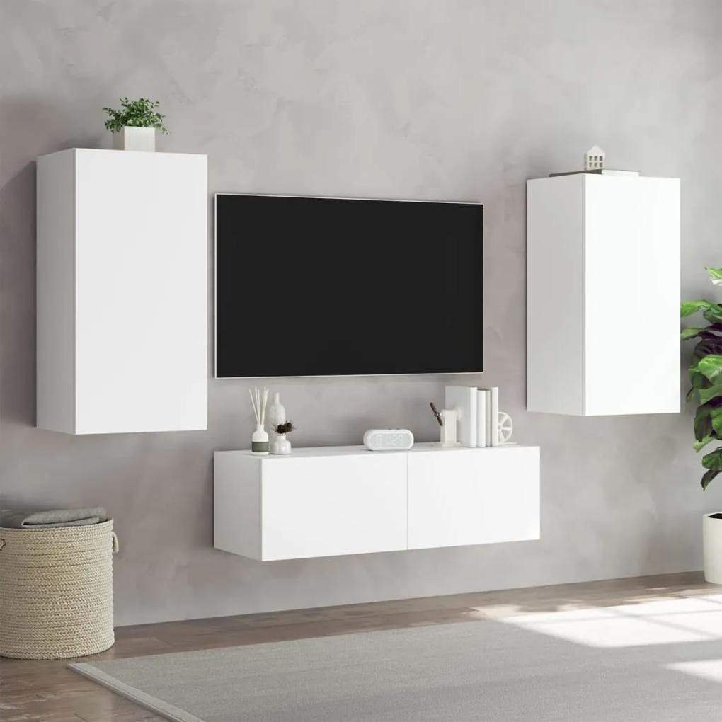 Mobile tv a parete con luci led bianco 40,5x35x80 cm