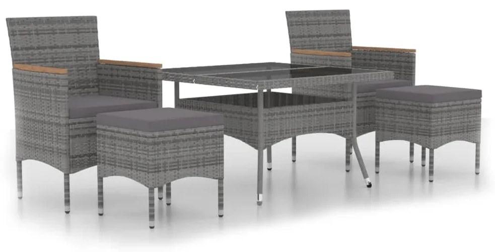 Set pranzo da giardino 5 pz polyrattan e vetro temperato grigio