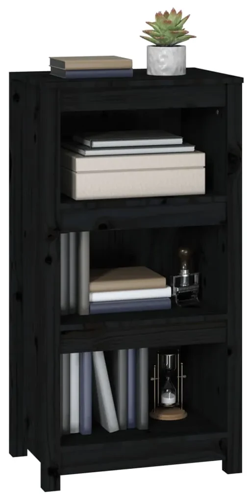 Libreria nera 50x35x97 cm in legno massello di pino