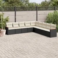 Set Divani da Giardino 9 pz con Cuscini Nero in Polyrattan 3258458