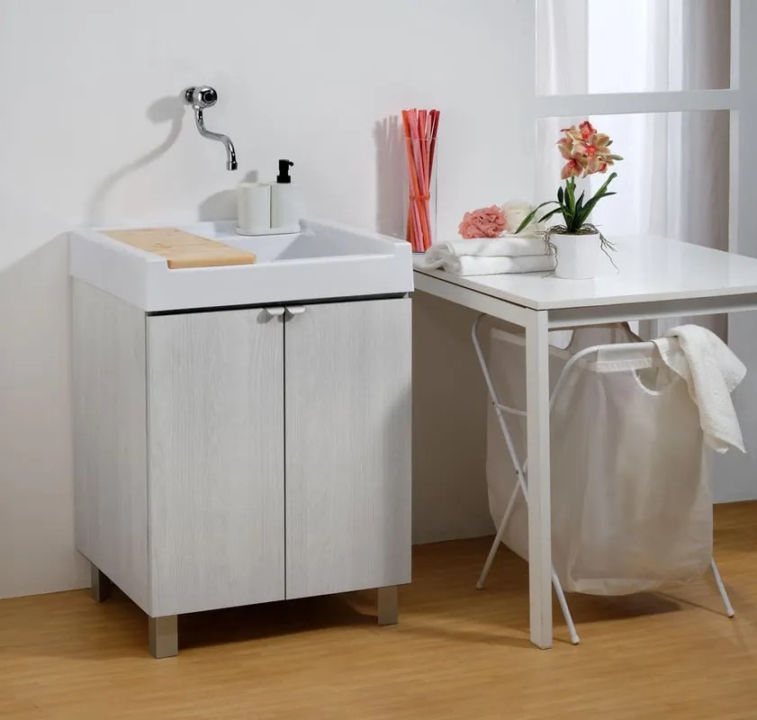 Mobile lavanderia con lavabo incluso Exe in abs olmo perla P 50 x L 60 x H 84 cm