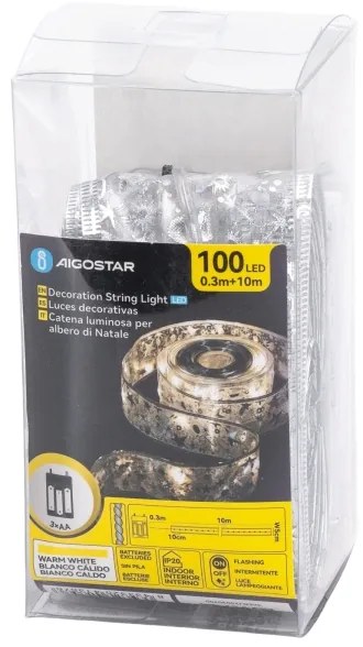 Aigostar - Catena luminosa LED per Natale 100xLED/3xAA 10m bianco caldo argento