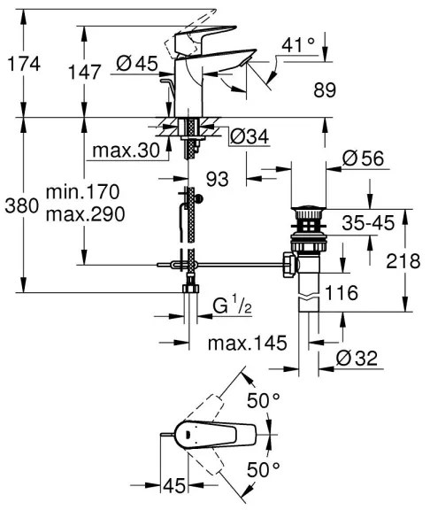 GROHE 32819001 - Miscelatore per lavabo BAUEDGE 147 mm cromo lucido